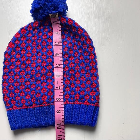 Old Navy Cozy Blue and Red Pom-Pom Cold Weather Winter Beanie - Picture 7 of 7